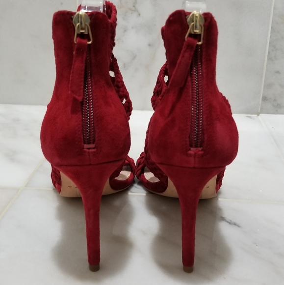 Sandro Red Agate Suede Braid Stiletto Sandals 10 - Picture 6 of 15